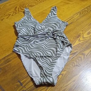 Andie Green and White One Piece Swimsuit